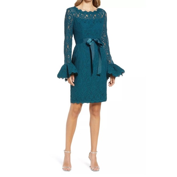 NEW SHANI Long Sleeve Lace Sheath DRESS SIZE 6 $408 AZURE BLUE NORDSTROM - Picture 1 of 16